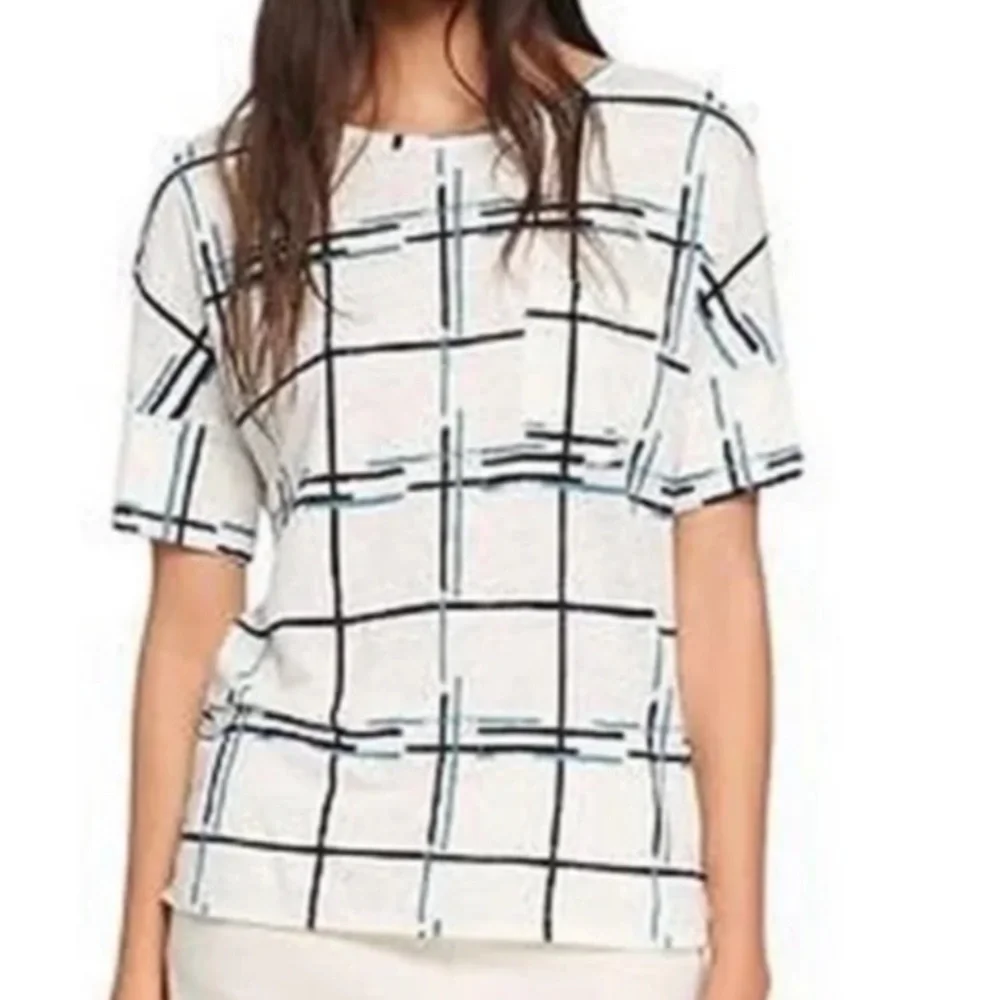 Tory‎ Burch 100% Linen Grid Tee